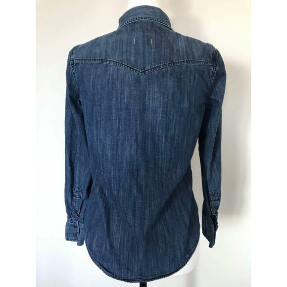 MADEWELL Denim Blue Jean Shirt Womens Size XS Western Cowgirl Fit Snaps - Picture 6 of 9